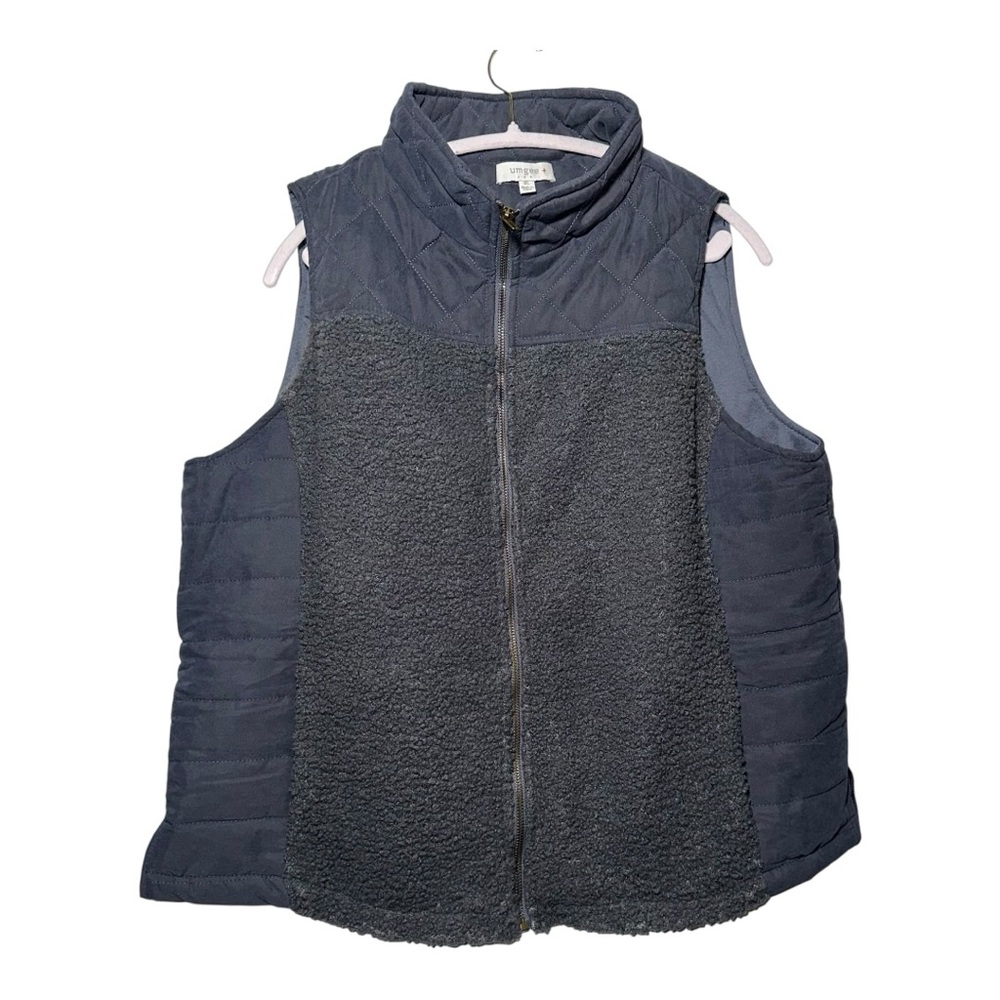 NWOT Quilted Blue Gray Zip-Up Vest - 1X